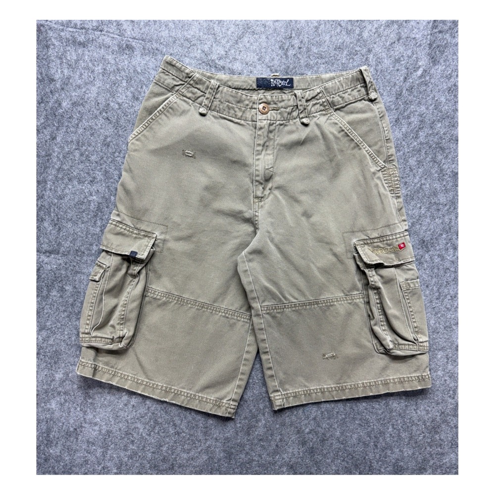 Vintage Rip Curl Mens Cargo Shorts 31 Green Cotton Twill Surf Distressed Skater